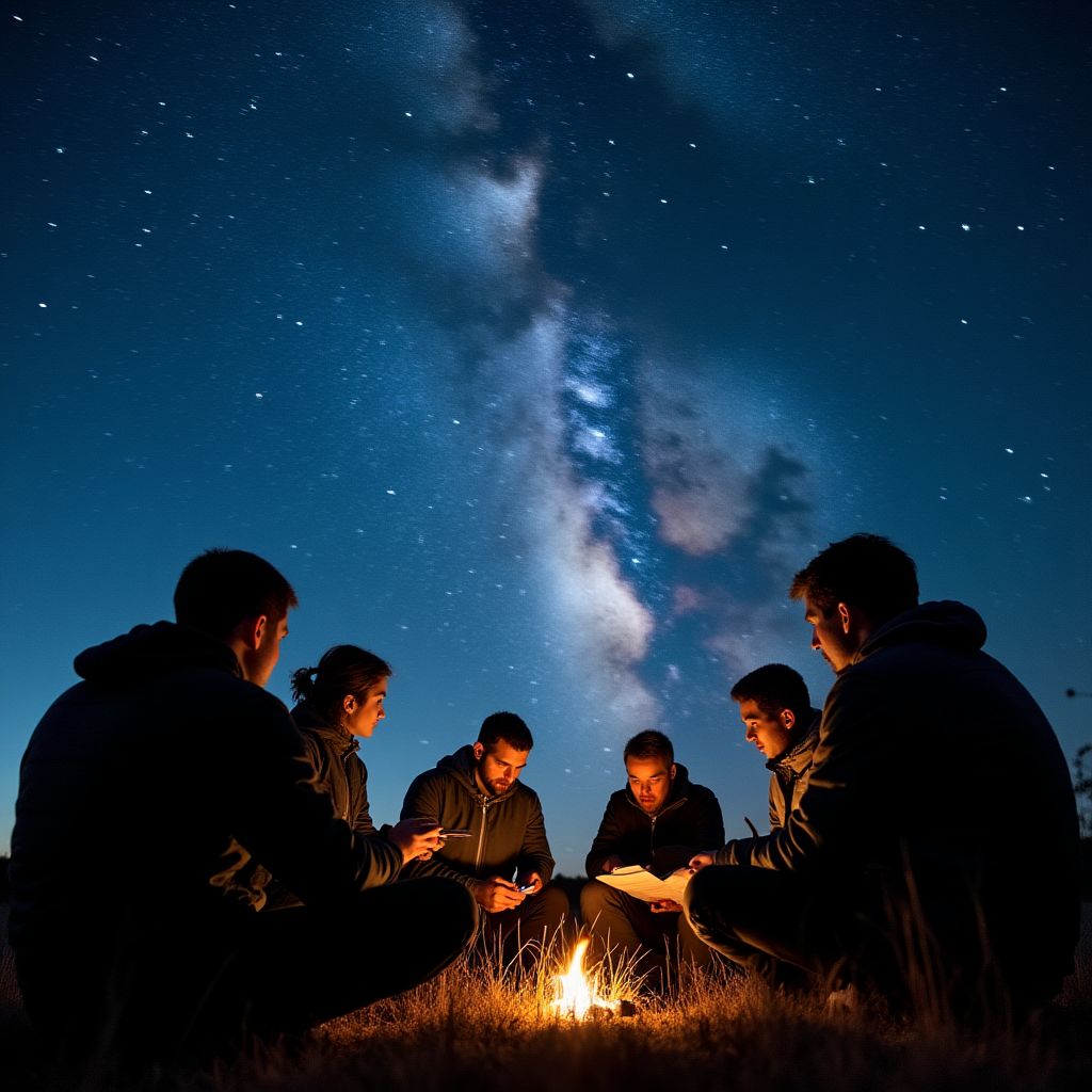 Team meeting under starry sky
